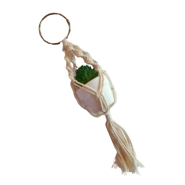 Macrame Car Air Freshener with Succulent Design - Rearview Mirror