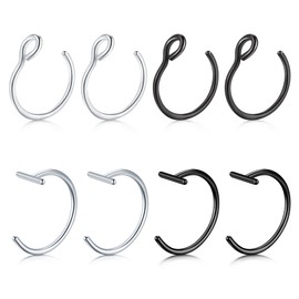 QWALIT Fake Lip Piercing Fake Lip Ring Fake Nose Ring Fake Snake Bites Fake Nose Piercing Faux Lip Rings Fake Snake Bite Piercing Clip Lip Ring Non Piercing Silver Black