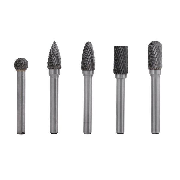 5Pcs 6mm Shank Tungsten Steel Rotary File Cutter Bits Double Striped Grinding Burr Kit 10mm Head for Grinder Drill, Metal Carving, Polishing, Engraving, Drilling