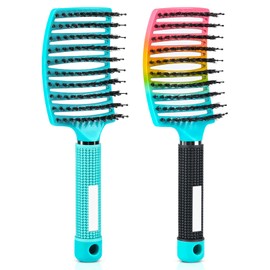 Wet Hair Brush Detangling Brush for Wet & Dry, Detangler Brush for Blow Drying, Curved Vented Wet Hair Brushes for Women Kids, Detangling Brush for Wet Dry 2 Pack (Light Blue+Rainbow)…