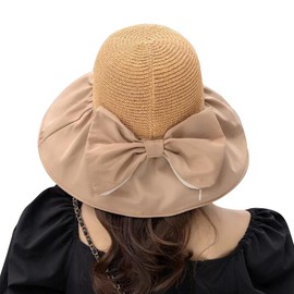 XGOPTS Womens Wide Brim Sun Hat, Ladies UPF50+ Summer Sun Protection Beach Bucket Hat Summer Shapeable Fisherman Hat Church Cap Sun Hat with Bow for Outdoor Sports Traveling Holiday Cocktail Khaki