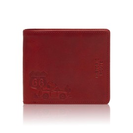 Nadaya 73115 Bi-Fold Wallet, HISTORIC ROUTE 66, Snoopy Route 66, Men's, Women's, Leather, Slim, No Zipper, Cowhide Leather, Leather, Simple, Red, red