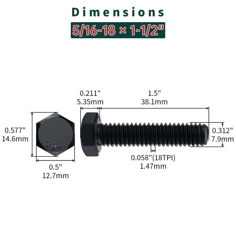 5/16-18 x 1-1/2" Hex Bolts with Nuts and Washers (10