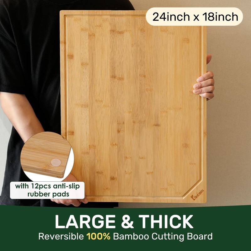 24" Bamboo Cutting Boards for Kitchen, Extra Large Wood Cutting