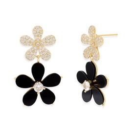 Frigotine Chunky Black Flower Dangle Earrings for Women, Trendy Hypoallergenic Rhinestone Long Five Petal Dangling Earing Spring Birthday Holiday Jewelry Gift