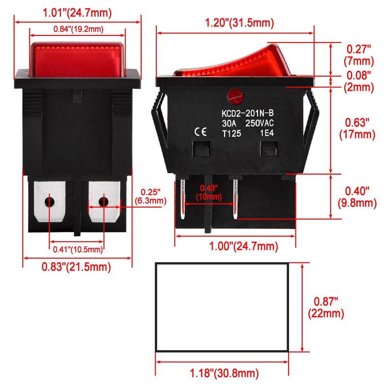 Heschen High Current Rocker Switch, 30A 250VAC, ON-OFF 2 Positions,