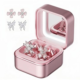 Wireless Earbuds with LED Makeup Mirror Case, Bluetooth 6.0 Open Ear Clip-On Headphones, Cute Pink Air Conduction Earphones for Women, Low Latency, Secure Fit for Running & Travel (Earring Pink)