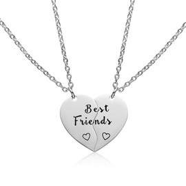 redrain BFF Necklace for 2-Split Valentine Heart Necklace Together Forever Never Apart Best Friends His Always Angel Her Warrior Pendant Friendship Necklace Set
