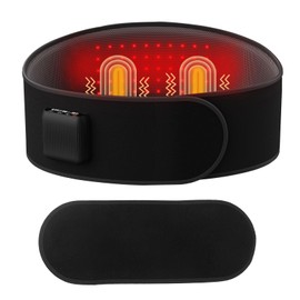 Emicool Lower Back Massager Belt with Four Modes Heating & Massage & Red Light, Ergonomic Support Massage Belt with Timer, Portable Cordless Heating Pad for Back Relieve Pain, Battery-Powered