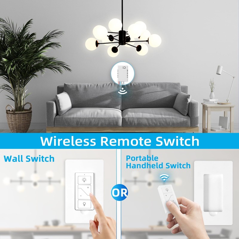 Wireless Dimmer Switch, Remote Light Switch and Receiver kit, Compatible