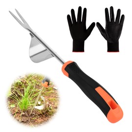 BokingOne Hand Weeder Tool - V-Shaped Stainless Durable Unique Lever Design Weed Puller Tool with Anti-Slip Rubberized Handle for Effortless Dandelion Their Roots & Weed Removal.
