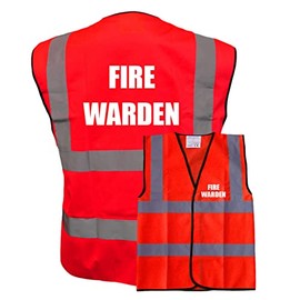 Fire Warden with White Print Red Hi Vis Viz Reflective Safety Vest,Tabard, Waistcoat - Reflective High Visibility, Supplied by Simply Hi Vis Clothing UK
