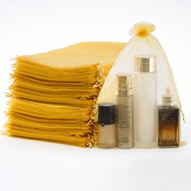 Meowoo 100PCS Organza Bags, 8x12in Small Mesh Bags Drawstring, Mesh Gift Bags Drawstring for Jewelry, Candy, Christmas, Sachets, Festivals, Bathroom Soaps, Makeup Organza, Wrapping Supplies(gold)