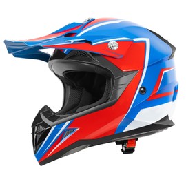 YEMA Adults Dirt Bike Helmets, Ventilated Motocross ATV Dirtbike Offroad BMX MX Helmets, DOT Approved Motorcycle Helmets, YM-915 (Blue-Red, Small)