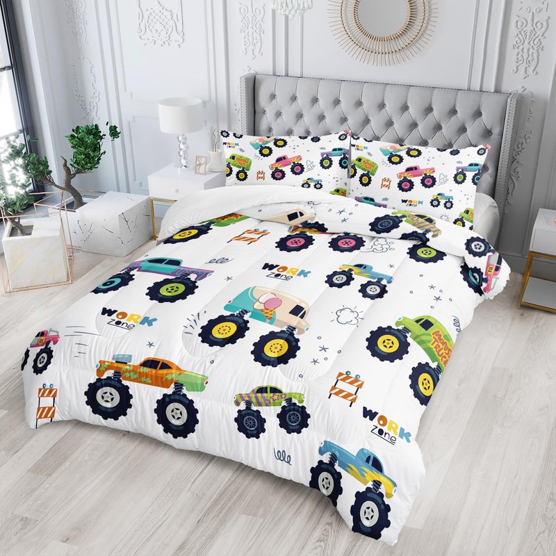 Nttopship Kids Comforter Set for Boys,Cartoon Monster Car 3 Pieces