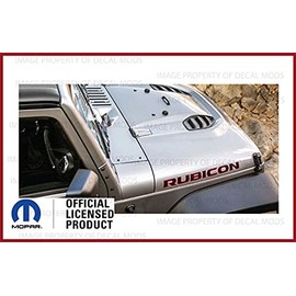 Decal Mods Rubicon Hood Graphic Decals Stickers fits Jeep Wrangler Rubicon JK (2007-2018) Black red Outline (Set of 2) | FJ5T1