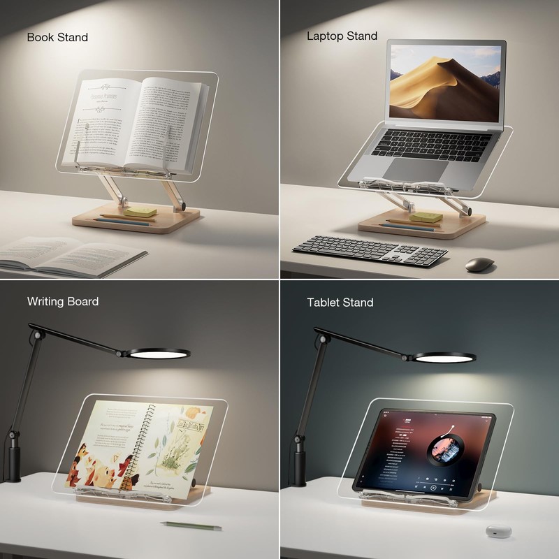 Adjustable Acrylic Book Stand for Reading, Book Holder with Pen