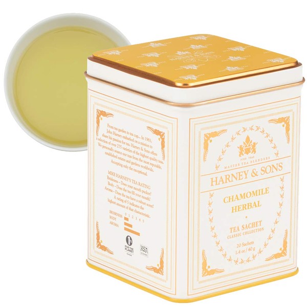 Harney & Sons Chamomile Herbal Tea, Classic Tin, 20 Sachets, white