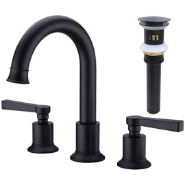 TRUSTMI Matte Black Bathroom Faucet Brass 2 Handle 8 Inch Widespread Lavatory Vanity Faucet with Metal Overflow Sink Drain