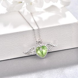 TANGPOET Angel Wings Necklace 925 Sterling Silver Love Heart Crystal Chain Queen Crown Pendant Birthstone Jewellery Gift for Women Girls with Gift Box, Sterling Silver