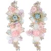 CABODYALS 2Pcs 3D Floral Embroidery Applique Pink Rhinestone Flower Appliques