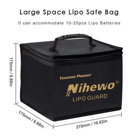 Nihewo Lipo Safe Bag Fireproof Explosionproof Battery Bag Organizer - Large Capacity Lipo Guard Safe Pouch for Storage & Transportation & Charging with Durable Handle and Mesh Pocket