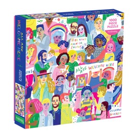 Galison All are Welcome Here Jigsaw Puzzle, 1000 Pieces, 27” x 20” – Ages 8+ – Colorful Illustrated Celebrating Diversity and Kindness – Fun and Challenging, Family Puzzle – Multicolor
