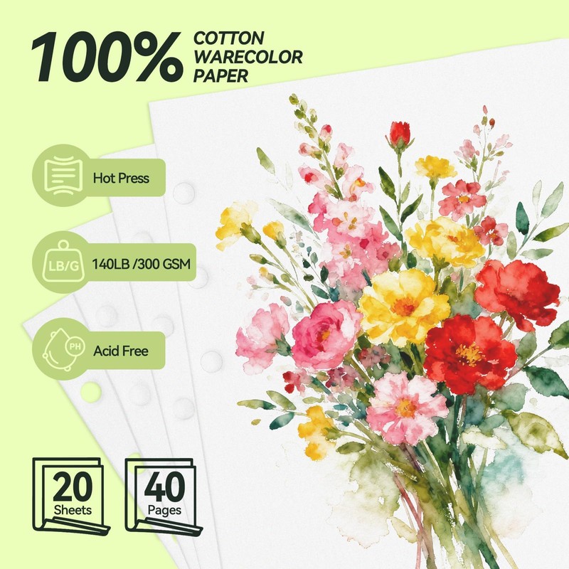 Lightwish Watercolor Sketchbook Refillable 100% Cotton, 300gsm (140lb) - 6.69"