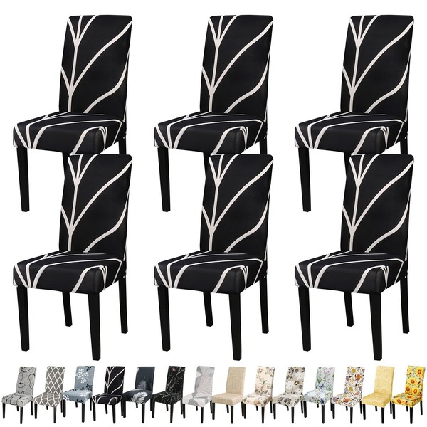 JQinHome Black Chair Covers for Dining Room Set of 6,
