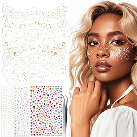 Glitter Freckles Face Tattoo Set Includes 9 Sheets of Face Glitter Makeup Sparkles Stickers for Women Gold Silver Jewels Gems Half Magic Stickers for Fairy Rave Festival Accessories - Color: Glitter Freckles Face Tattoo-9 Sheets