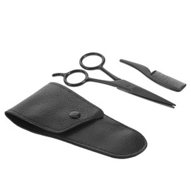 BESTYASH 3pcs Eyebrow Beard Trimming Set Stainless Steel Scissors Comb Pu Leather Storage Bag for Home Barbershop Grooming