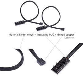 Diyeeni 4-Pin Power Cable, PWM 4-Pin Fan Connector Compatible with 3-Pin / 4-Pin Fans, PWM Fan Cable for Computer Fans