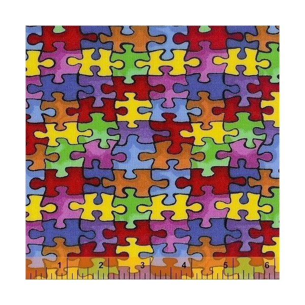 Cotton Jigsaw Puzzle "Autism Awareness" Cotton Fabric Print by the