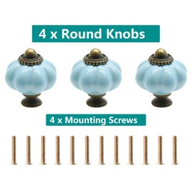 Seimneire 4pcs Baby Blue Pumpkin Knobs, Vintage Ceramic Cabinet Knobs, Dresser Knobs Drawer Knobs Door Knobs Drawer Pulls Dresser Handles with Mounting Screws