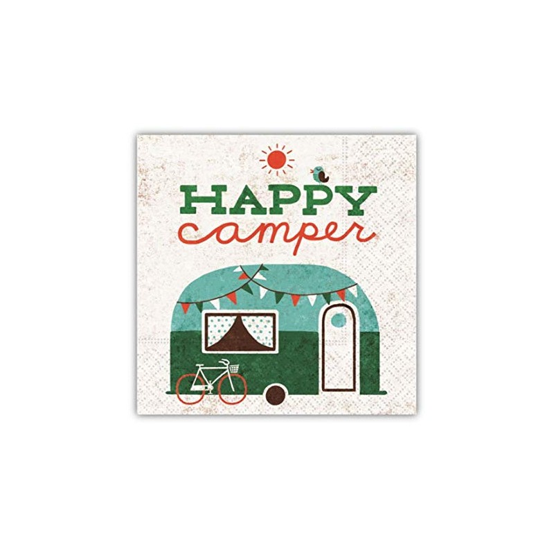 Vintage Happy Camper Cocktail Napkins, Funny Beverage Napkins, 5-inch Square