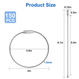 EEEKit 150 PCS Wire Keychain Cable, 6 Inch Stainless Steel Wire Key Ring, 1.5 MM Thick Luggage Ring Loop for Keyrings, Key Tags, Luggage Tags, Kitchen Utensils