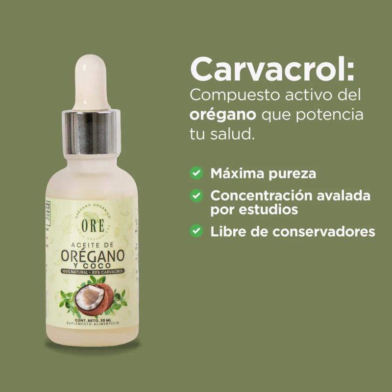 ORE Aceite de Orégano 80% Carvacrol, Orgánico y Silvestre, con