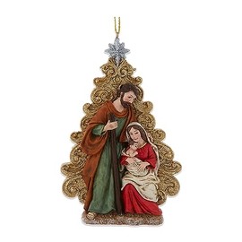 Kurt Adler E0831 Glittered Nativity Tree Red, Green, and Gold Tone 4.75 Inch Resin Hanging Christmas Decoration Ornament