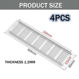 Ventilation Grille, Pack of 4 Rectangular Ventilation Grilles Made of Aluminium, 300 mm x 80 mm, for Shoe Cabinet, Kitchen, Bathroom, Bedroom, with Good Air Circulation and Durable Design