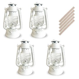 4er-Set Retro Öllampen – mit Docht, ohne Strom nutzbar – wetterfest & stilvoll – 35,5 cm hoch – Schwarz oder Weiß – Deko & Notlicht für Garten, Camping & Krisenvorsorge (Weiß)