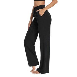 Sarin Mathews Womens Yoga Sweatpants Wide Leg Lounge Pajamas Pants Comfy Drawstring Workout Joggers Pants with Pockets Black 2XL