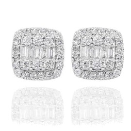 Square White Gold Plated 925 Sterling Silver Unisex Hypoallergenic 5A Cz Stone Large Iced Hip Hop Micro Pave Iced Baguette Stud Screw Back Post Big Earrings Jewelry Gifts For Men Women