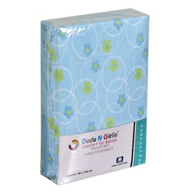 Dudu N Girlie - Cot Bed Fitted Sheets 140 x 70 Cotton Jersey - Hypoallergenic Toddler Bed Sheet Fully Elasticated Skirt Breathable Easy Care - Junior Bed sheets(Pack of 2, Flower Blue)