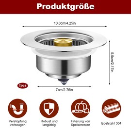 Kitchen Sink and Sink Drain Plug Sink Strainer Insert Drain Filter with Anti-Clogging Basket Universal for Sink Drilling