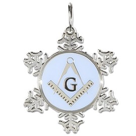 Square & Compass Snowflake Masonic Ornament - [Silver & Blue][2 1/2'' Tall]