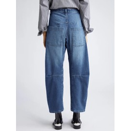 PLNOTME Womens Baggy Barrel Jeans Boyfriend High Waisted Wide Leg Cropped Ankle Denim Pants Blue