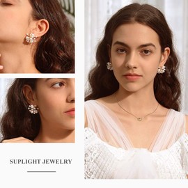 Suplight Sea creatures shape earrings, 925 silver/18 carat gold plated, turtle/dolphin/coral shape stud earrings, cute jewellery accessory for women, girls, Sterling Silver, Pearl