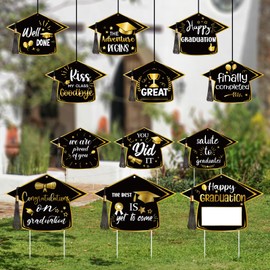 12pcs Graduation Yard Signs, 12.6 x 8.7 Inch Plastic Graduation Lawn Grad Garden Signs with Ribbon and Plastic Stakes 12 Patterns Graduation Yard Stakes Graduation Outdoor Yard Decorations