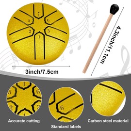 Steel Tongue Drum, 3 Inch 6 Tone Tongue Drum, Pan Percussion Instrument, Steel Tongue Drum, Steel Pan Tones Percussion Instrument, Handpan Steel with Beaters, Tongue Drum for Meditation Yoga Sound