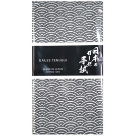 MIKURA Double Gauze Tenugui, Japanese Towel, Seigaiha (Black)